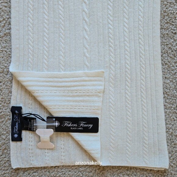 NWT Fishers Finery Cashmere Cable Knit Ivory Scarf Black Label Cable Knit Ivory - Picture 2 of 13